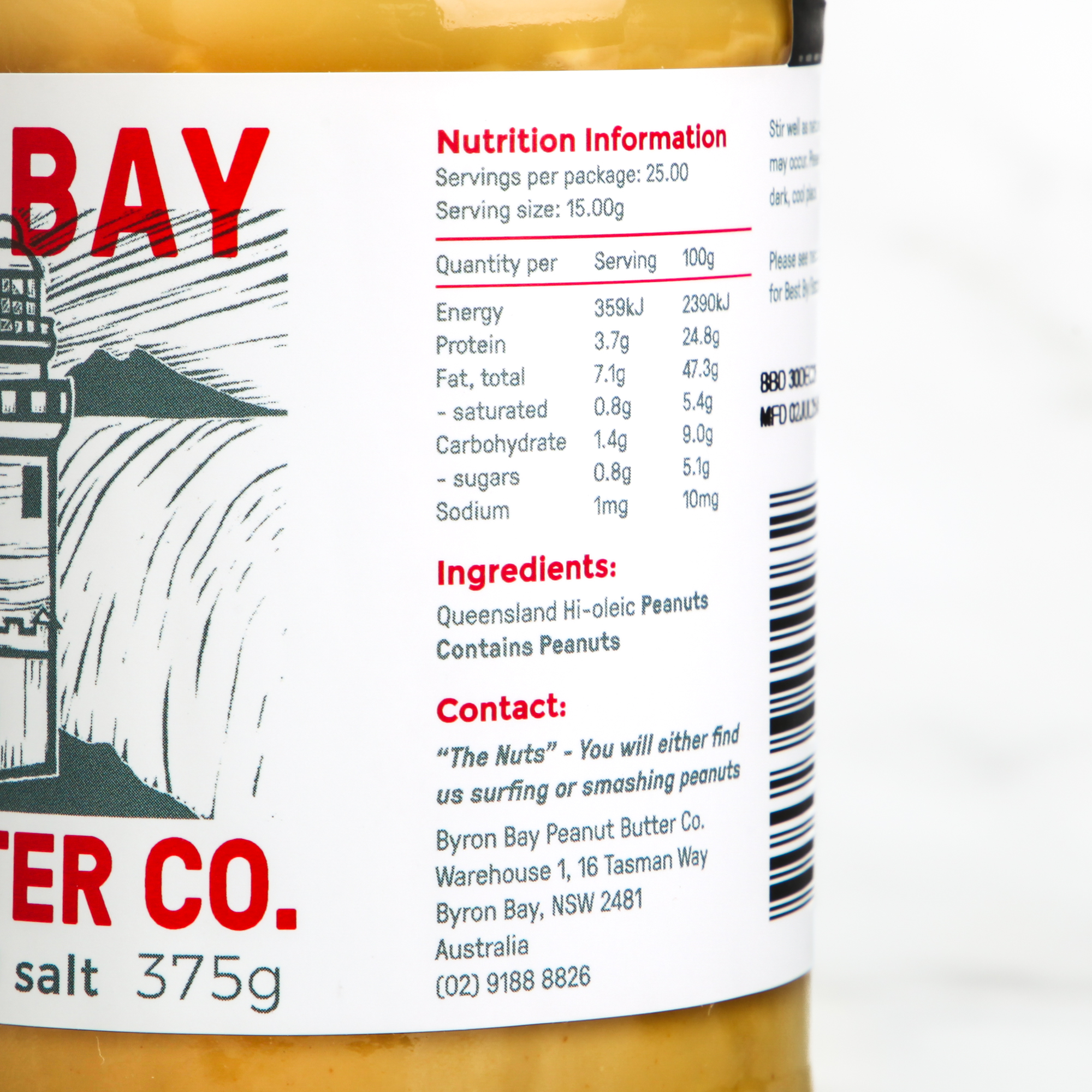 Crunchy Unsalted Peanut Butter - Byron Bay Peanut Butter Co